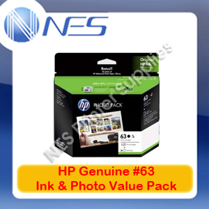 HP Genuine #63 BLACK+Tri-Color +Photo Paper->Deskjet 2130/3632/Officejet 4650